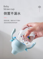 280ml Children's Kids Double Handle Plastic Water Bottle With Ball Straw Baby No-spill Leakproof Drinking Water Milk Sippy Cup - Image 5