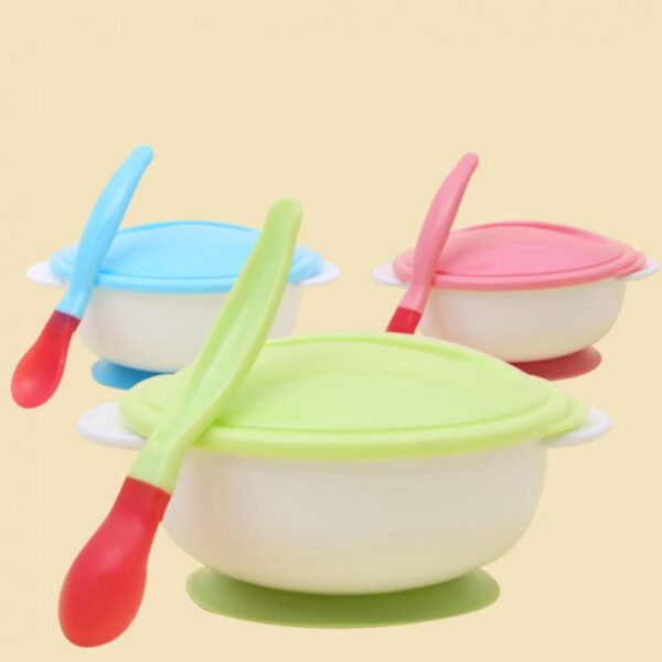 Baby Dinnerware Set Temperature Sensing Feeding Spoon Food Bowl and Plate Tray with Suction Cup for 6+Months