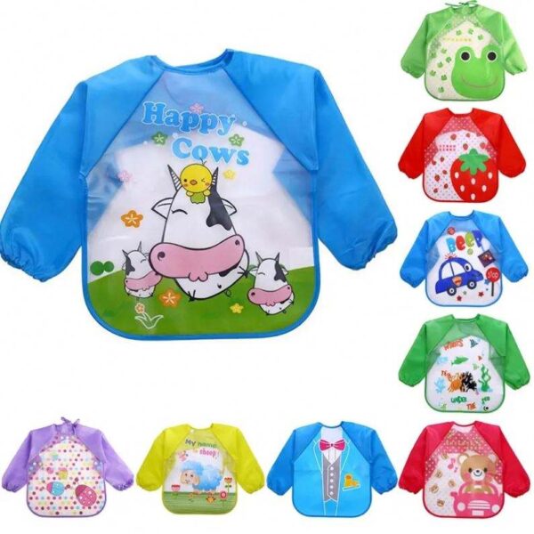 Full Sleeves Washable Waterproof Feeding Bib for Babies and Kids - Random Color