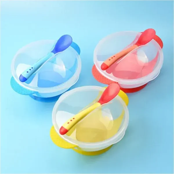 Baby Suction Cup Bowl Set Non-slip and Anti-fall Baby Bowl With Temperature Sensing Spoon Baby Training Bowl