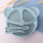 Baby Bowl+spoon+fork Feeding Food Tableware Set Cartoon Bear Kids Dishes Eating Dinnerware Anti-hot Wheat Straw Training Plate - Image 6