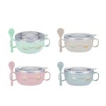 Baby Feeding Bowl with Lids Stainless Steel double-layered Insulated Bowl Spoon Set Children Tableware Cartoon Printed Easy To Clean Children Food Bowl 1pcs - Image 6