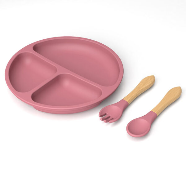 Food Grade Silicone Baby Tableware Set Soft Non-Slip Feeding Plate Sucker 3-Piece Dinner Spoon Fork Plate Set for Kids Dining