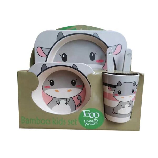 5pcs Cute Animal Design Set of 5pcs Custom Baby Bamboo Fiber Dinnerware Sets