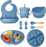 Silicone Baby Feeding Set Dining Utensils for Baby Led Weaning Suction Plate Bowl with Sippy Cup Lid - Image 4