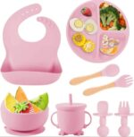 Silicone Baby Feeding Set Dining Utensils for Baby Led Weaning Suction Plate Bowl with Sippy Cup Lid