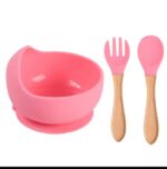 Pack of 3pcs Silicone Kids Dining Suction Bowl Baby Spoons Feeding Set for Infant Toddler Children Baby Feeding Set