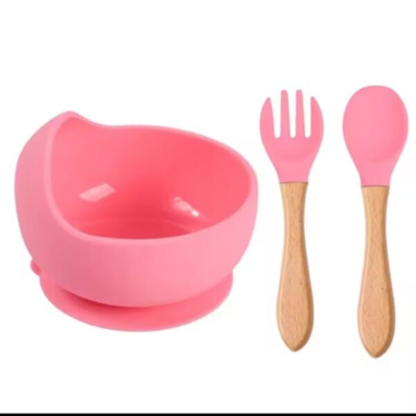 Pack of 3pcs Silicone Kids Dining Suction Bowl Baby Spoons Feeding Set for Infant Toddler Children Baby Feeding Set