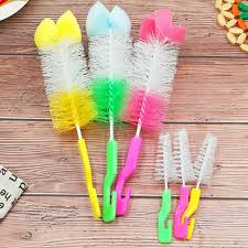Small Size 2-Piece Set 2 Bottle Plastic Brush for Baby Nipple Nylon Glass Bottle Sponge Design Style