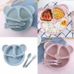 Baby Bowl+spoon+fork Feeding Food Tableware Set Cartoon Bear Kids Dishes Eating Dinnerware Anti-hot Wheat Straw Training Plate - Image 9
