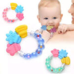 Infant Silicone Soft Toy Chewable Baby Teether with Sound Rattle Soothing Teething Stick for Teething Relief