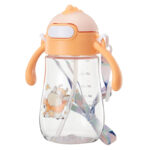 Cartoon-Design Anti-Fall Plastic Straw Water Cup with Handle Portable - Image 2