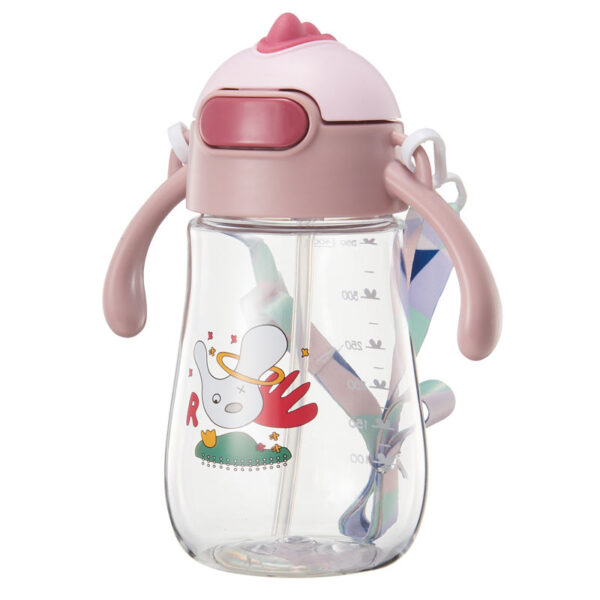 Cartoon-Design Anti-Fall Plastic Straw Water Cup with Handle Portable
