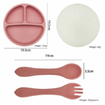 1Plate+2Spoon & a Silicone lid Baby Feeding Set Multicolor Silicone | Food Grade Silicone Dining Plate Combination Baby Feeding Dining Plate Cartoon Kids Dishes Eating Training Accessories - Image 7