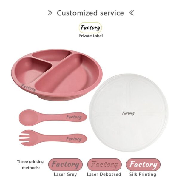 1Plate+2Spoon & a Silicone lid Baby Feeding Set Multicolor Silicone | Food Grade Silicone Dining Plate Combination Baby Feeding Dining Plate Cartoon Kids Dishes Eating Training Accessories