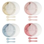 1Plate+2Spoon & a Silicone lid Baby Feeding Set Multicolor Silicone | Food Grade Silicone Dining Plate Combination Baby Feeding Dining Plate Cartoon Kids Dishes Eating Training Accessories - Image 4