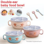 Baby Feeding Bowl with Lids Stainless Steel Insulated Bowl Spoon Set