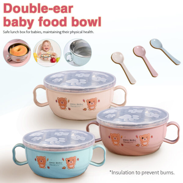 Baby Feeding Bowl with Lids Stainless Steel Insulated Bowl Spoon Set
