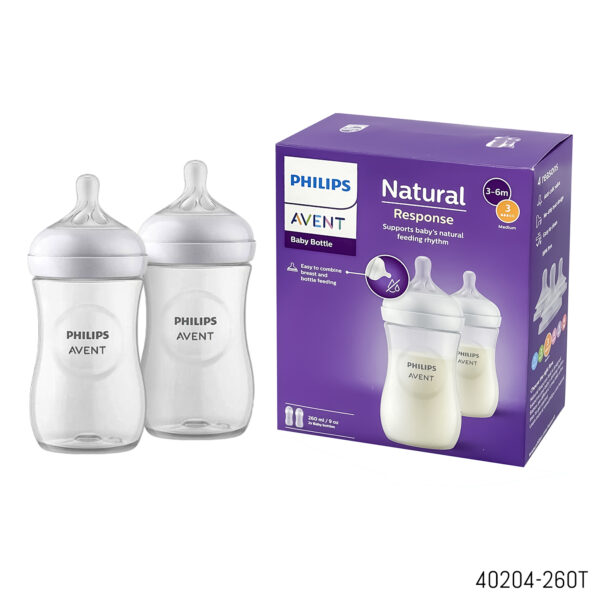 Philips Avent Natural Response Baby Feeding Bottle Wide Neck PP 3-6m 260ml Twin Bottle Pack
