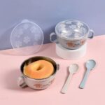 Baby Feeding Bowl with Lids Stainless Steel Insulated Bowl Spoon Set - Image 3