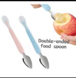 2 In 1 Children's Baby Feeding Spoon Baby Scraper Apple Puree Spoon Set Complementary Food Scraper Double-headed Stainless Steel Fruit Puree Tool - Multicolor - Image 4