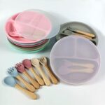 Silicone Feeding Plate with plastic lid & 1 pair of spoon