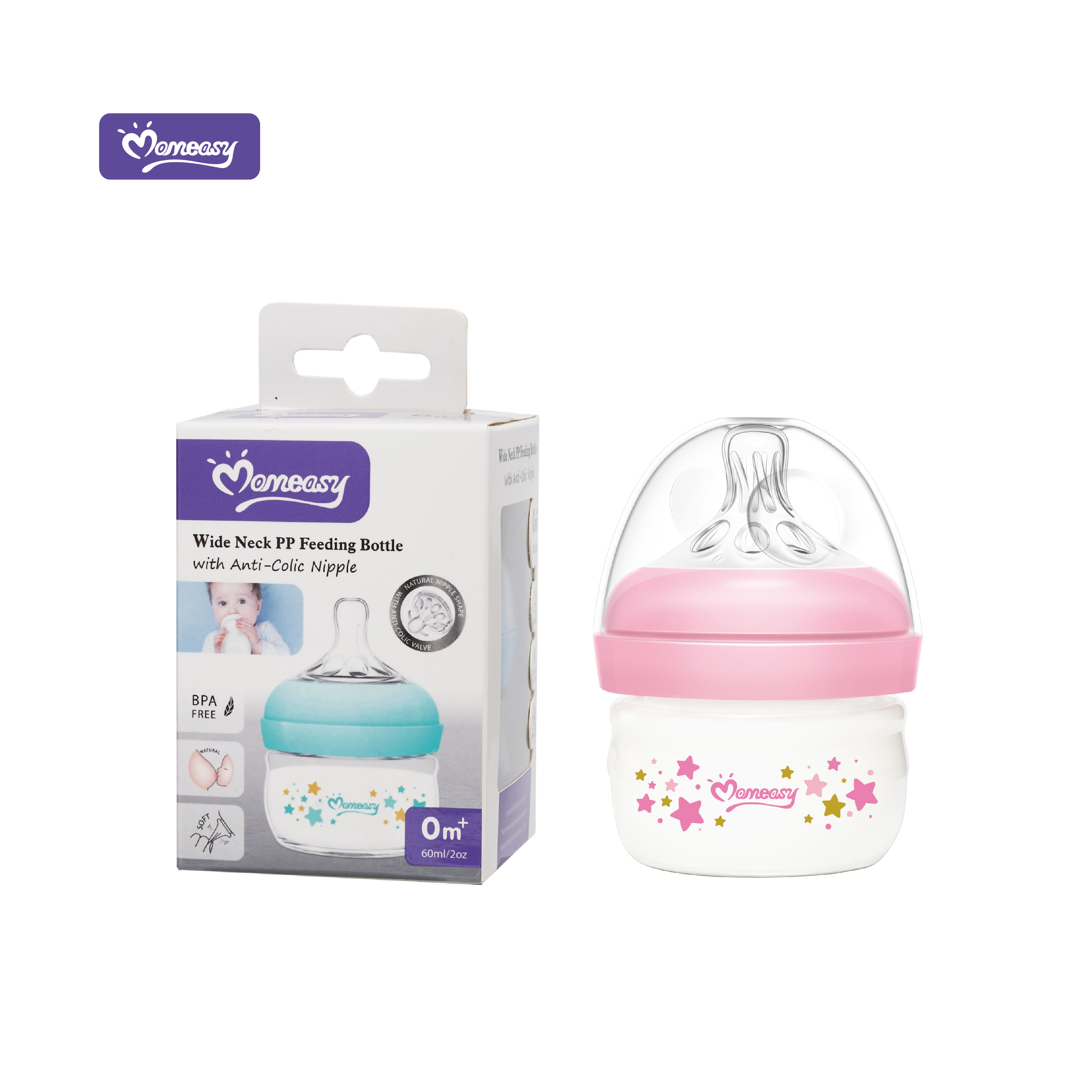 Momeasy Baby Bottle 60ml/2oz Wide Neck PP Feeding Bottle feeder